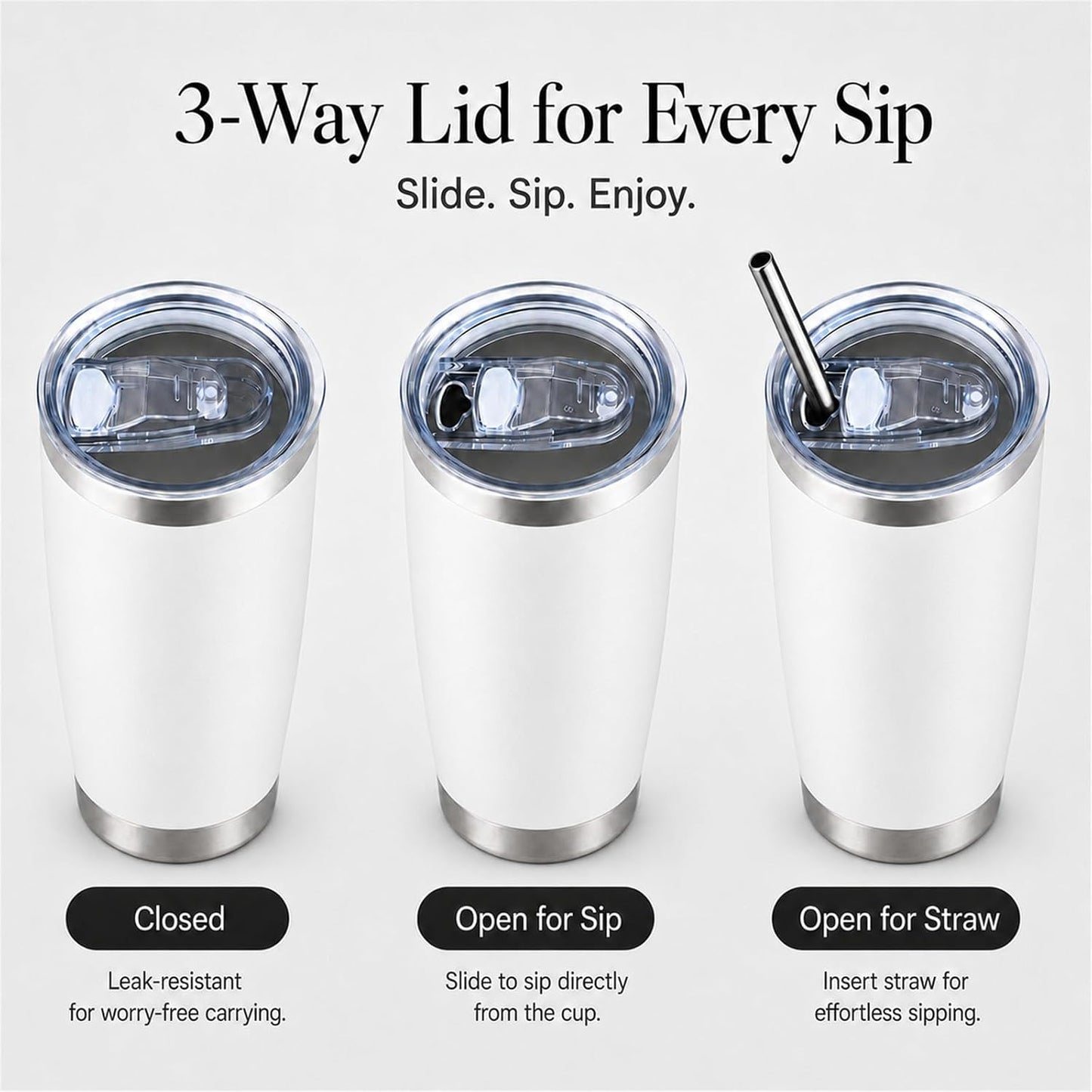 20oz Stainless Steel Insulated Tumblers Bulk, Navy Blue, 8 Pack | Double Wall Vacuum Travel Mug, BPA Lid, Straight & Curved Straws+Brush, Hot & Cold Drinks, Individually Package, Bulk