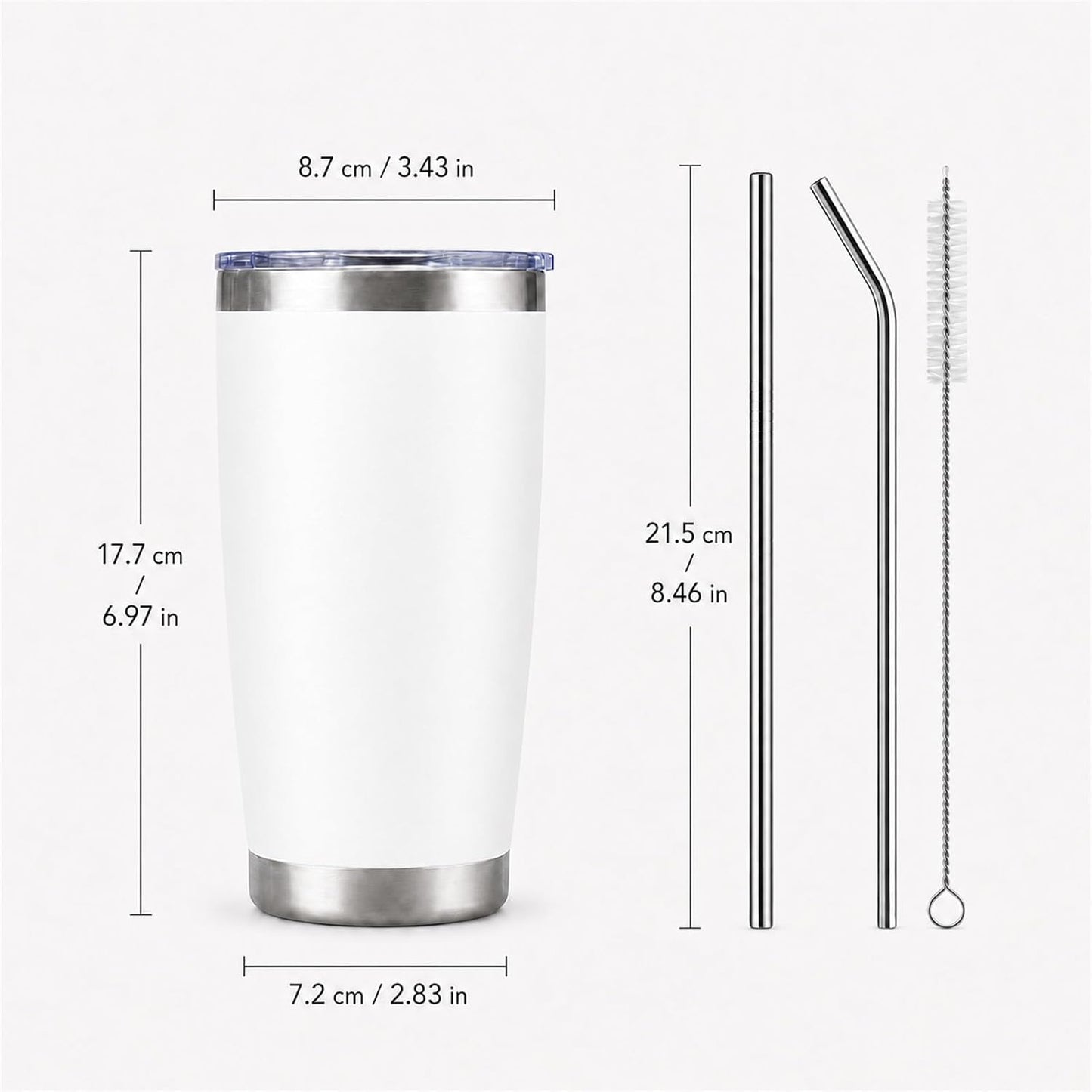 20oz Stainless Steel Insulated Tumblers Bulk, Navy Blue, 8 Pack | Double Wall Vacuum Travel Mug, BPA Lid, Straight & Curved Straws+Brush, Hot & Cold Drinks, Individually Package, Bulk