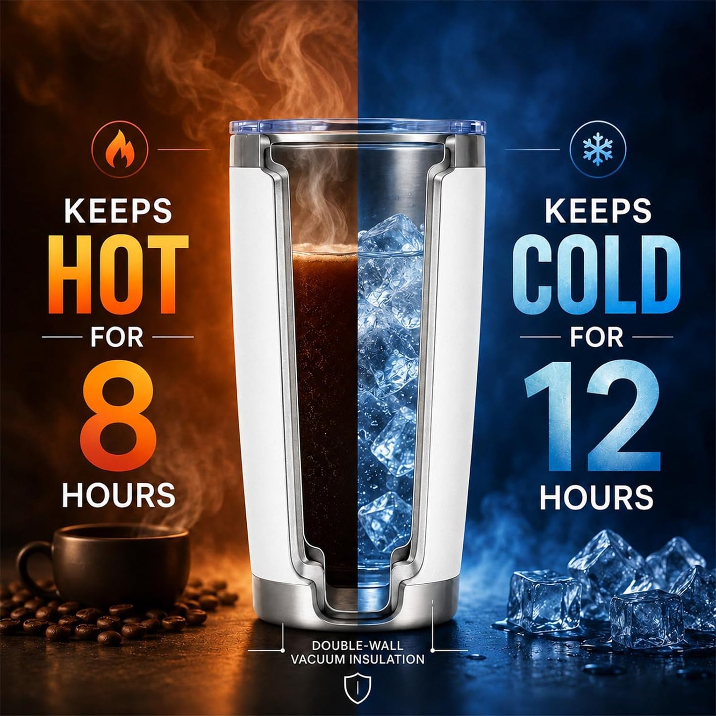 20oz Stainless Steel Insulated Tumblers Bulk, Navy Blue, 8 Pack | Double Wall Vacuum Travel Mug, BPA Lid, Straight & Curved Straws+Brush, Hot & Cold Drinks, Individually Package, Bulk