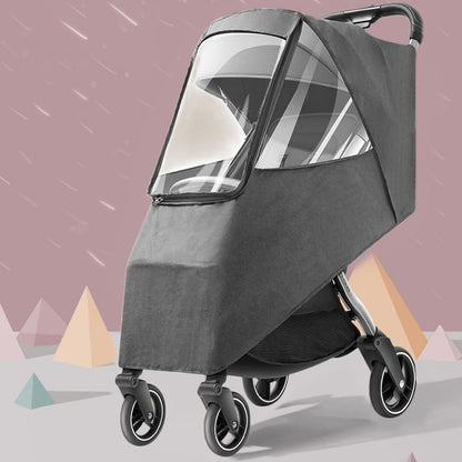 Universal Stroller Rain Cover, Windproof Coldproof Pushchair Cover with Breathable Transparent Fabric for Toddler Travel (Linen Blue)