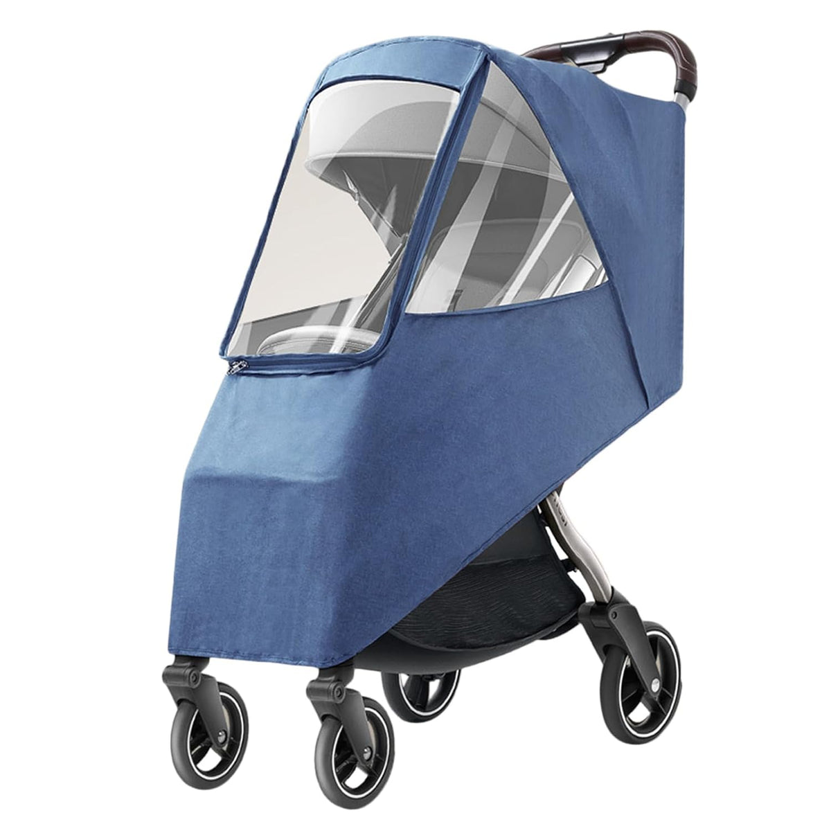 Universal Stroller Rain Cover, Windproof Coldproof Pushchair Cover with Breathable Transparent Fabric for Toddler Travel (Linen Blue)