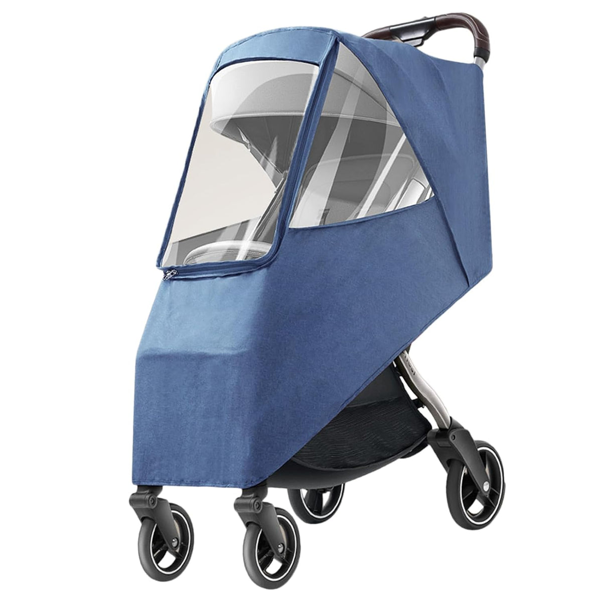 Universal Stroller Rain Cover, Windproof Coldproof Pushchair Cover with Breathable Transparent Fabric for Toddler Travel (Linen Blue)