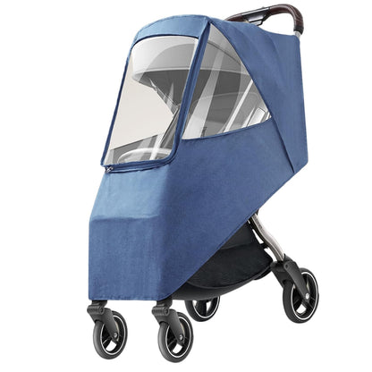 Universal Stroller Rain Cover, Windproof Coldproof Pushchair Cover with Breathable Transparent Fabric for Toddler Travel (Linen Blue)