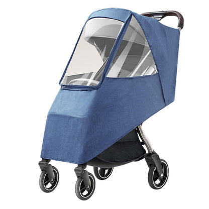 Universal Stroller Rain Cover, Windproof Coldproof Pushchair Cover with Breathable Transparent Fabric for Toddler Travel (Linen Blue)