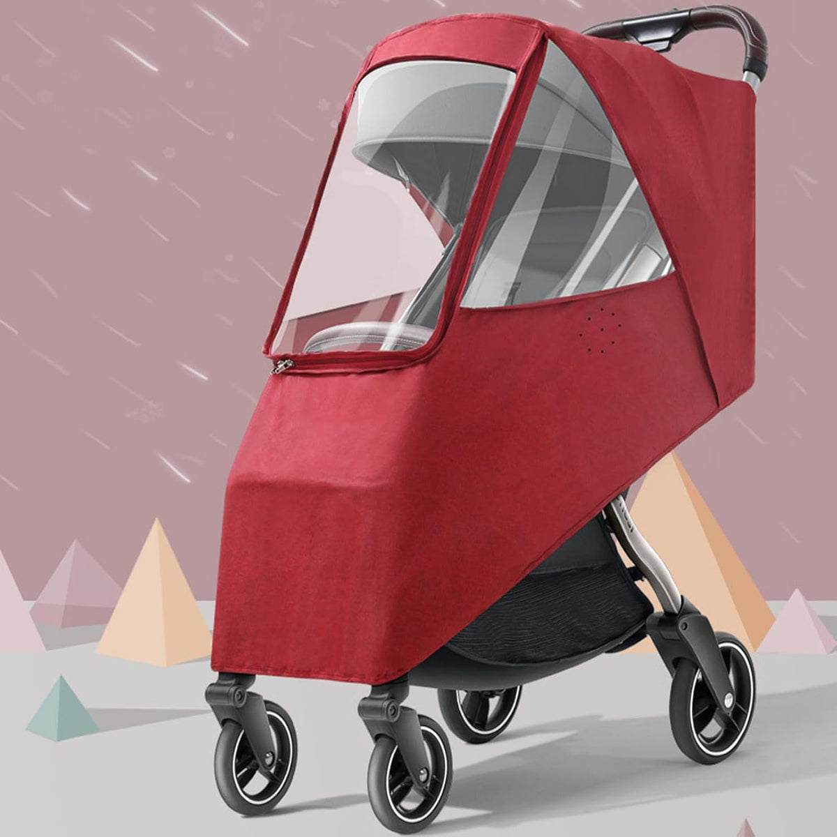 Universal Stroller Rain Cover, Windproof Coldproof Pushchair Cover with Breathable Transparent Fabric for Toddler Travel (Linen Blue)