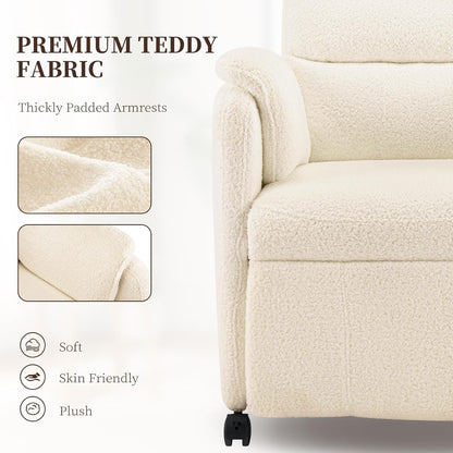 Furnimart Power Recliner Chair with 360 Swivel Casters, Electric Reclining Chair for Adults, Small Recliners for Small Spaces, Nursery Chair with Padded Armrest, Side Pocket, Faux Fur, Beige