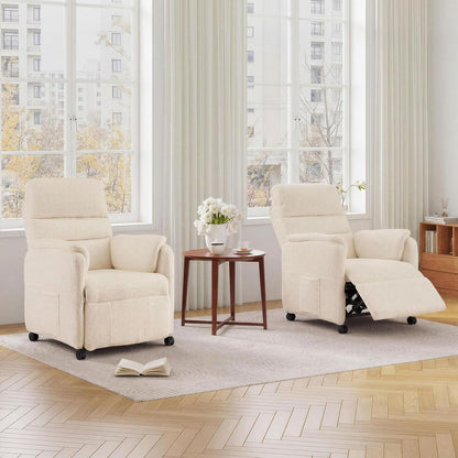 Furnimart Power Recliner Chair with 360 Swivel Casters, Electric Reclining Chair for Adults, Small Recliners for Small Spaces, Nursery Chair with Padded Armrest, Side Pocket, Faux Fur, Beige