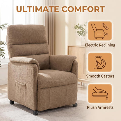 Furnimart Power Recliner Chair with 360 Swivel Casters, Electric Reclining Chair for Adults, Small Recliners for Small Spaces, Nursery Chair with Padded Armrest, Side Pocket, Faux Fur, Beige