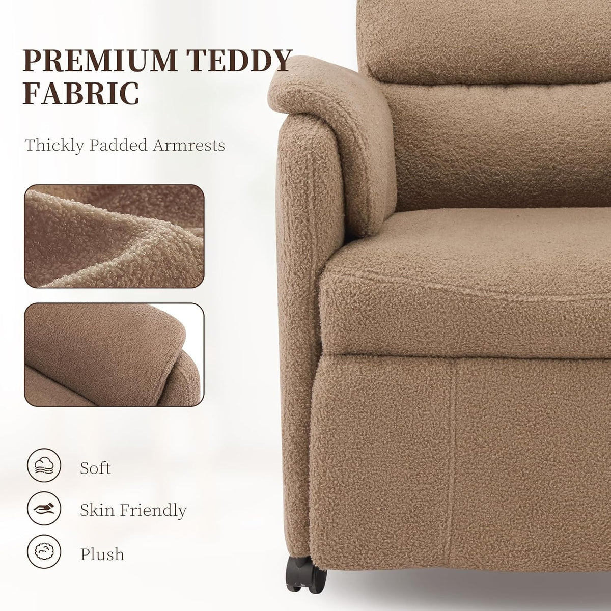 Furnimart Power Recliner Chair with 360 Swivel Casters, Electric Reclining Chair for Adults, Small Recliners for Small Spaces, Nursery Chair with Padded Armrest, Side Pocket, Faux Fur, Beige