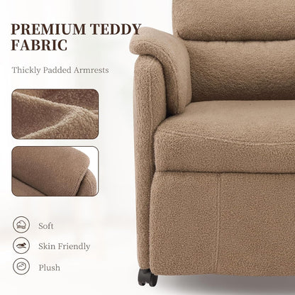 Furnimart Power Recliner Chair with 360 Swivel Casters, Electric Reclining Chair for Adults, Small Recliners for Small Spaces, Nursery Chair with Padded Armrest, Side Pocket, Faux Fur, Beige