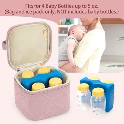 Breastmilk Cooler Bag with Ice Pack, Holds 4 Baby Bottles up to 5 oz
