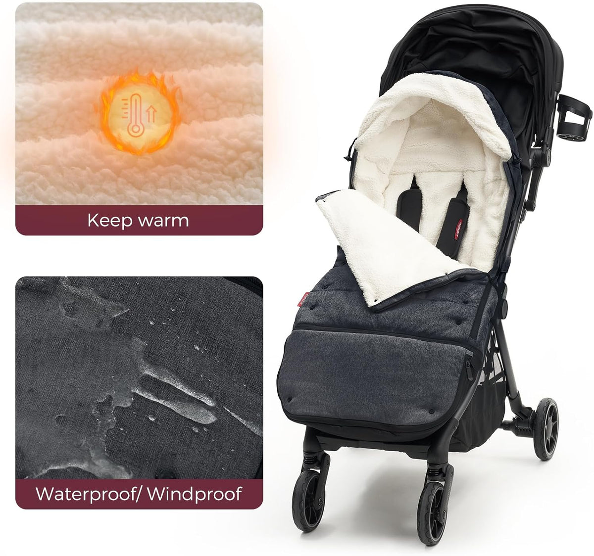Universal Stroller Footmuff, Plush Weatherproof Bunting Bag
