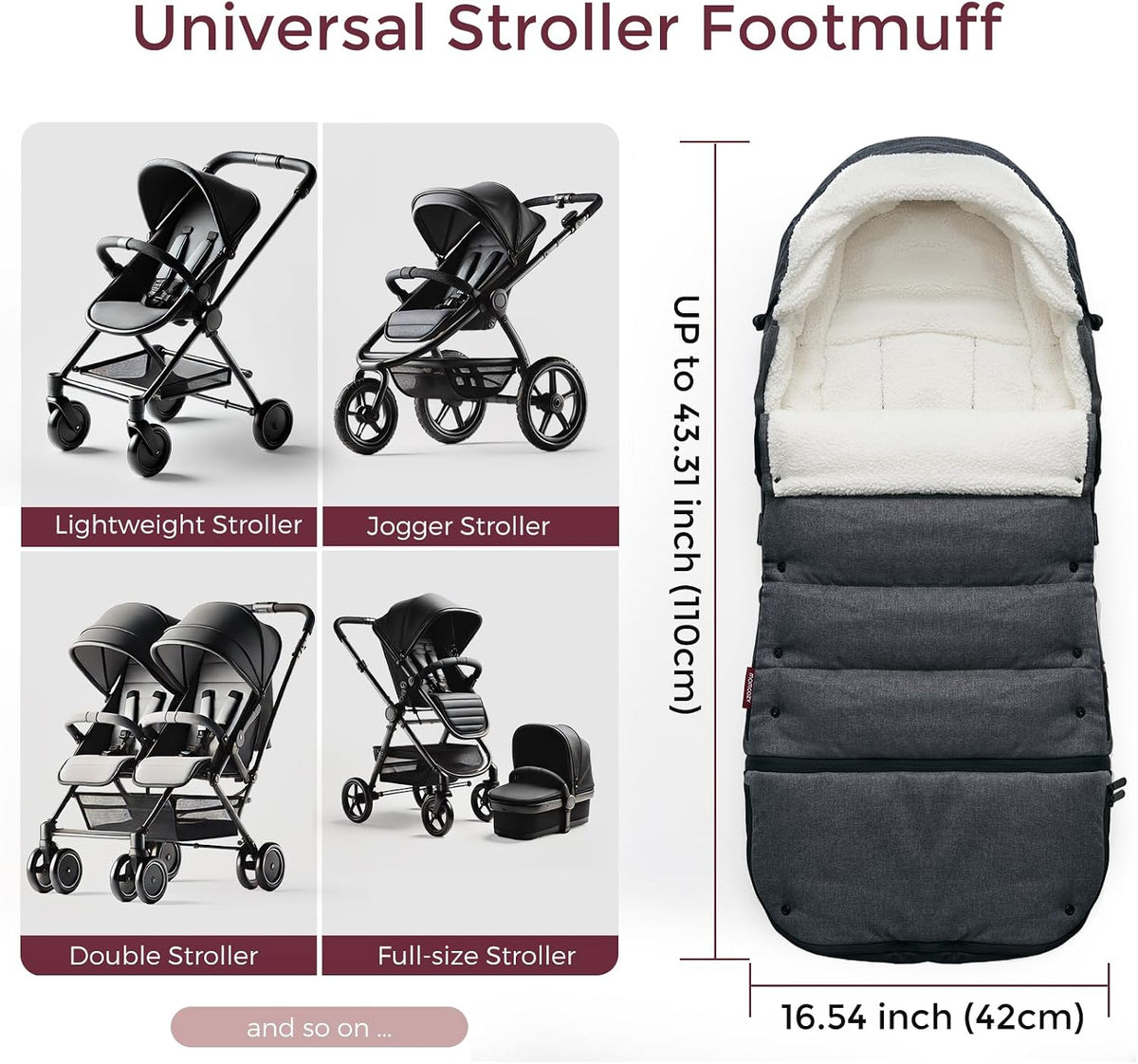 Universal Stroller Footmuff, Plush Weatherproof Bunting Bag