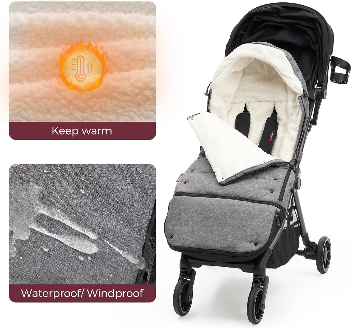 Universal Stroller Footmuff, Plush Weatherproof Bunting Bag