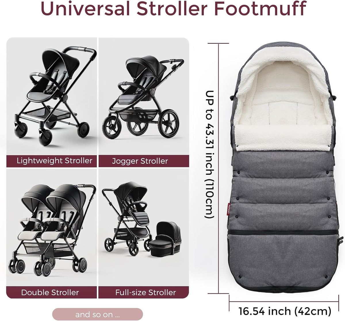 Universal Stroller Footmuff, Plush Weatherproof Bunting Bag