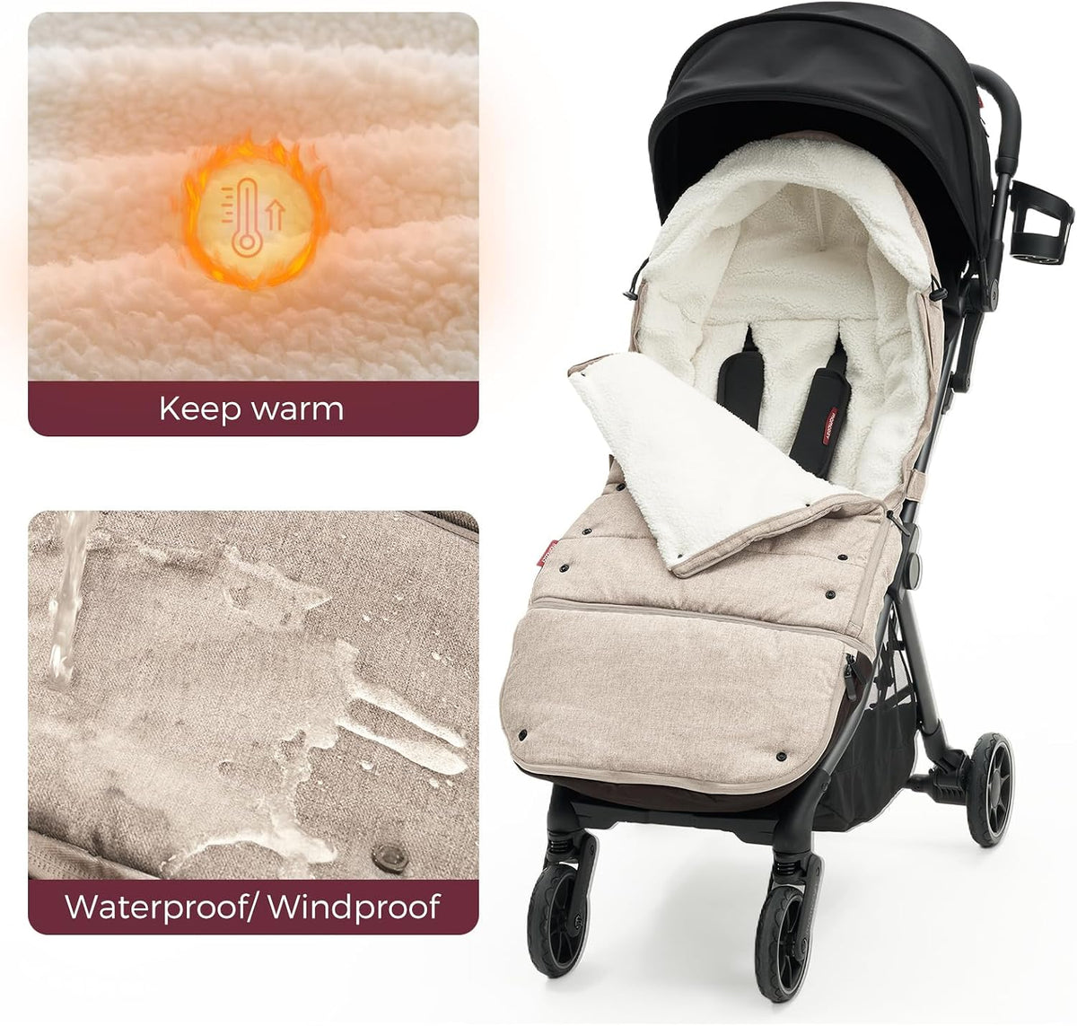 Universal Stroller Footmuff, Plush Weatherproof Bunting Bag