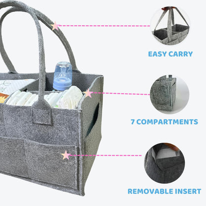 Baby Diaper Caddy Organizer Portable Newborn Shower Basket Gifts Storage Changing Wipes Bag Car Nursery Infant Boy or Girl Baby (Grey)