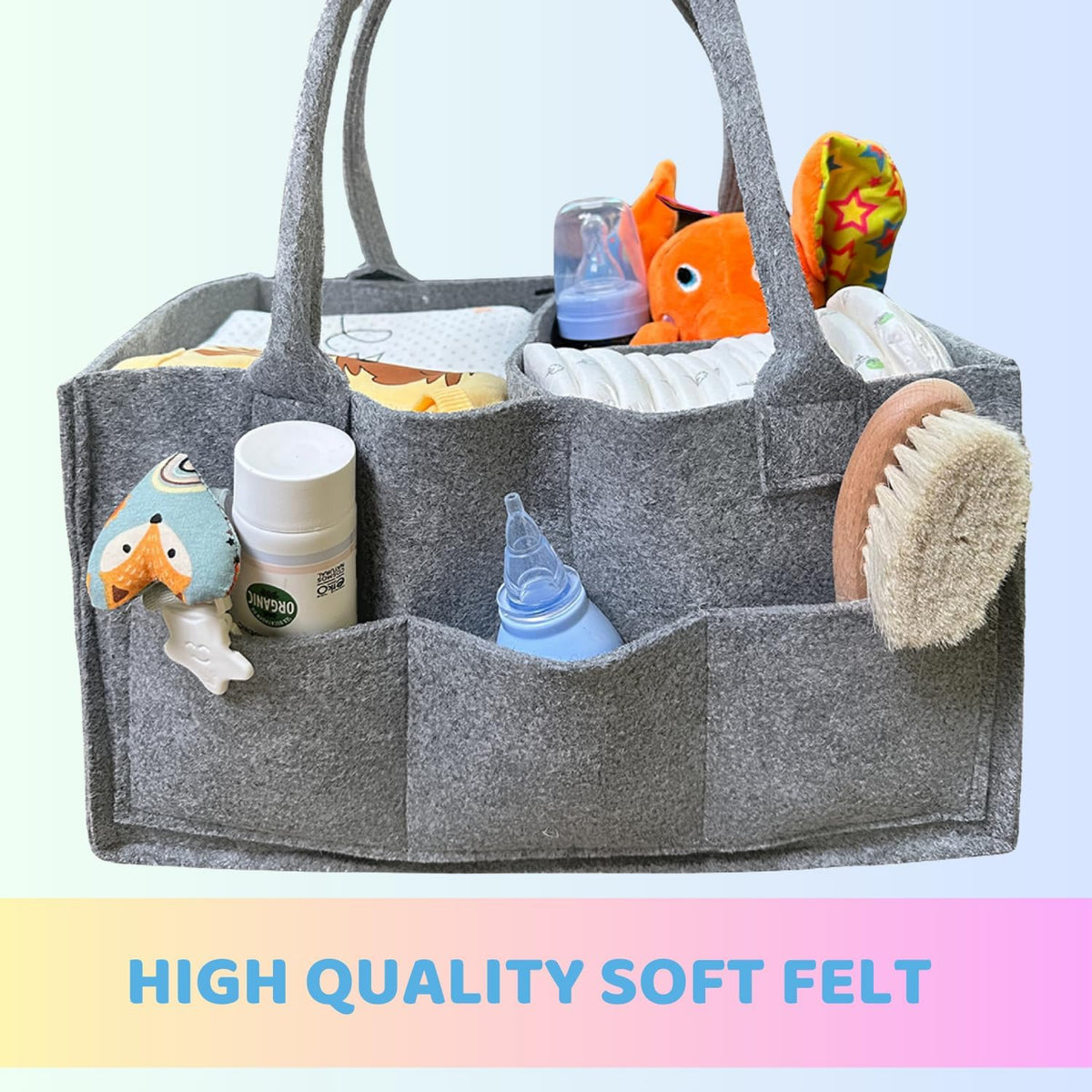 Baby Diaper Caddy Organizer Portable Newborn Shower Basket Gifts Storage Changing Wipes Bag Car Nursery Infant Boy or Girl Baby (Grey)