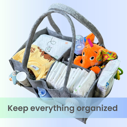 Baby Diaper Caddy Organizer Portable Newborn Shower Basket Gifts Storage Changing Wipes Bag Car Nursery Infant Boy or Girl Baby (Grey)