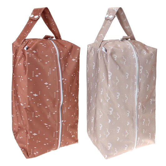 2 Pack Wet Dry Bags on the Go, Swimming Pool, Beach, in Gym, Fitness Center, Natatorium, Polyester Waterproof Diaper Bag with 2 Pockets, Portable, Reusable, Machine Washable-12in/16in-016