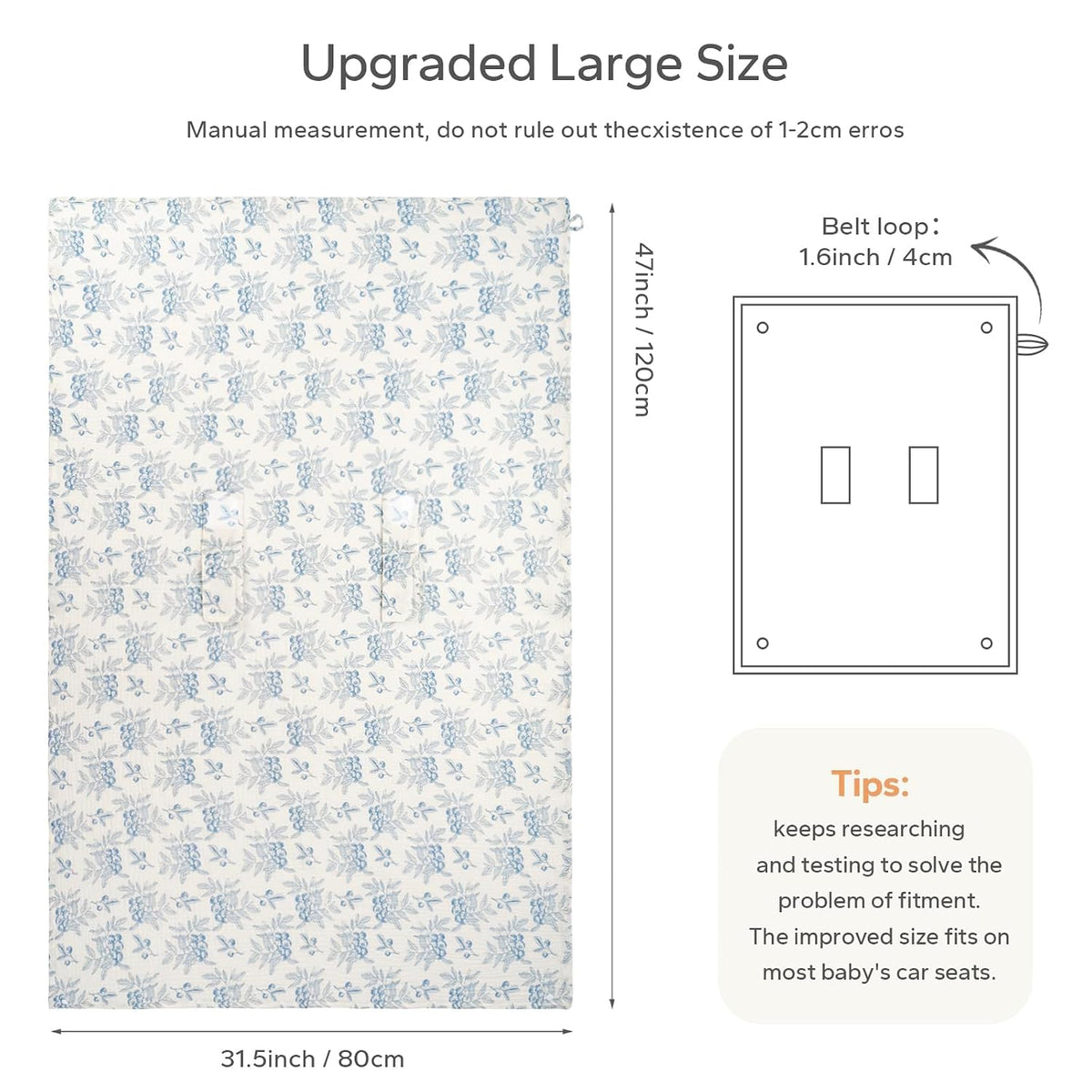 2-in-1 Muslin Baby Car Seat Cover & Nursing Cover, Soft Lightweight Breastfeeding Cover for Boys and Girls,Breathable Canopy for Infant Carseat & Stroller for Summer—Blueberrie