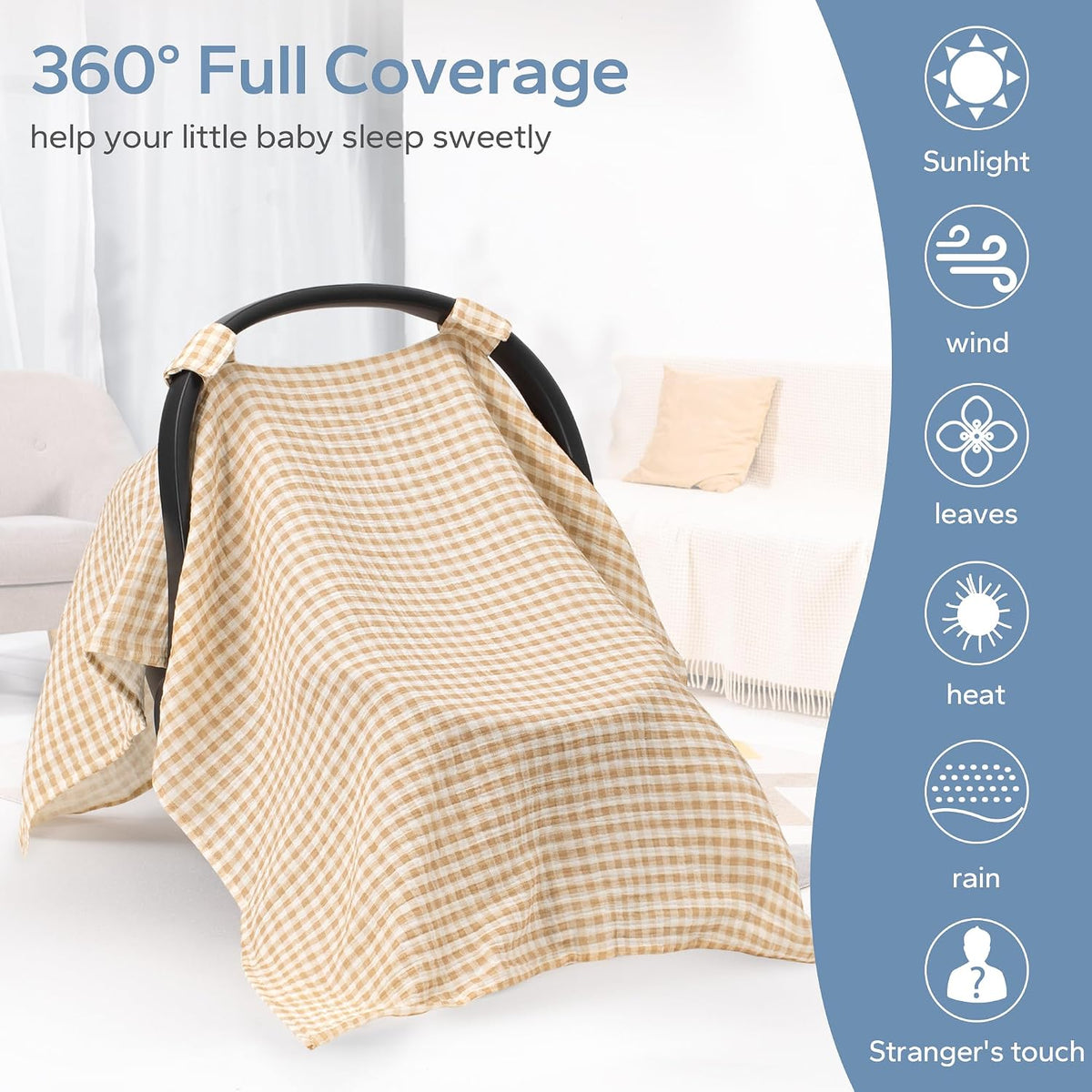 2-in-1 Muslin Baby Car Seat Cover & Nursing Cover, Soft Lightweight Breastfeeding Cover for Boys and Girls,Breathable Canopy for Infant Carseat & Stroller for Summer—Blueberrie