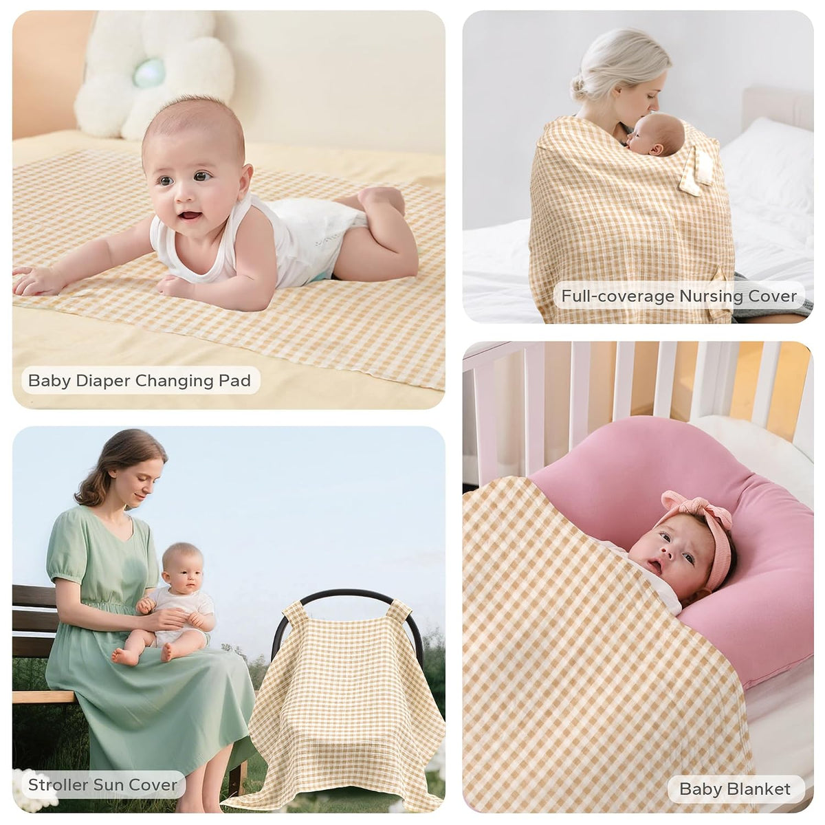 2-in-1 Muslin Baby Car Seat Cover & Nursing Cover, Soft Lightweight Breastfeeding Cover for Boys and Girls,Breathable Canopy for Infant Carseat & Stroller for Summer—Blueberrie