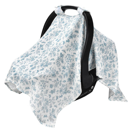 2-in-1 Muslin Baby Car Seat Cover & Nursing Cover, Soft Lightweight Breastfeeding Cover for Boys and Girls,Breathable Canopy for Infant Carseat & Stroller for Summer—Blueberrie