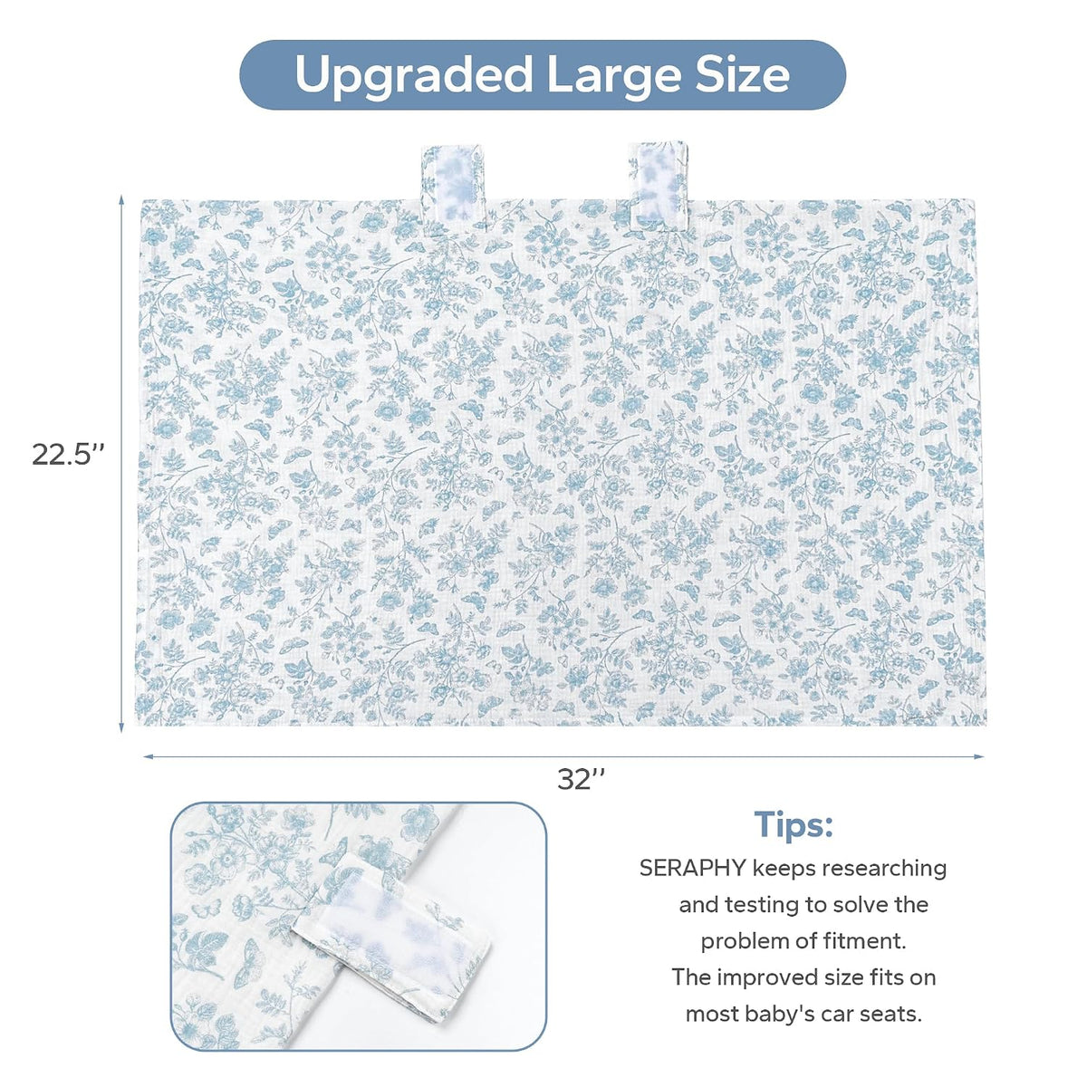 2-in-1 Muslin Baby Car Seat Cover & Nursing Cover, Soft Lightweight Breastfeeding Cover for Boys and Girls,Breathable Canopy for Infant Carseat & Stroller for Summer—Blueberrie