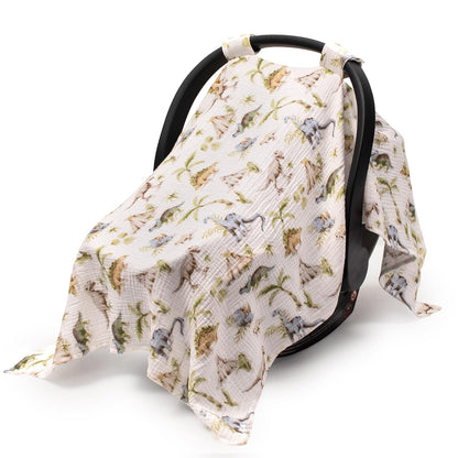 2-in-1 Muslin Baby Car Seat Cover & Nursing Cover, Soft Lightweight Breastfeeding Cover for Boys and Girls,Breathable Canopy for Infant Carseat & Stroller for Summer—Blueberrie