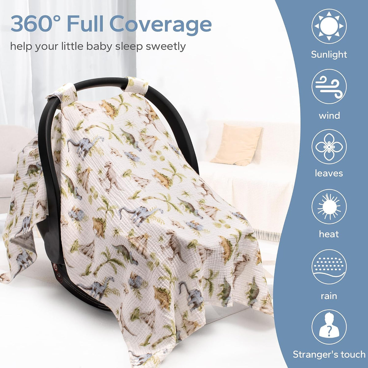 2-in-1 Muslin Baby Car Seat Cover & Nursing Cover, Soft Lightweight Breastfeeding Cover for Boys and Girls,Breathable Canopy for Infant Carseat & Stroller for Summer—Blueberrie
