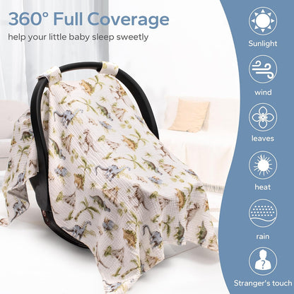 2-in-1 Muslin Baby Car Seat Cover & Nursing Cover, Soft Lightweight Breastfeeding Cover for Boys and Girls,Breathable Canopy for Infant Carseat & Stroller for Summer—Blueberrie