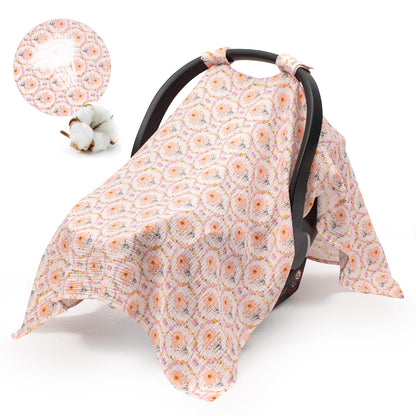 2-in-1 Muslin Baby Car Seat Cover & Nursing Cover, Soft Lightweight Breastfeeding Cover for Boys and Girls,Breathable Canopy for Infant Carseat & Stroller for Summer—Blueberrie