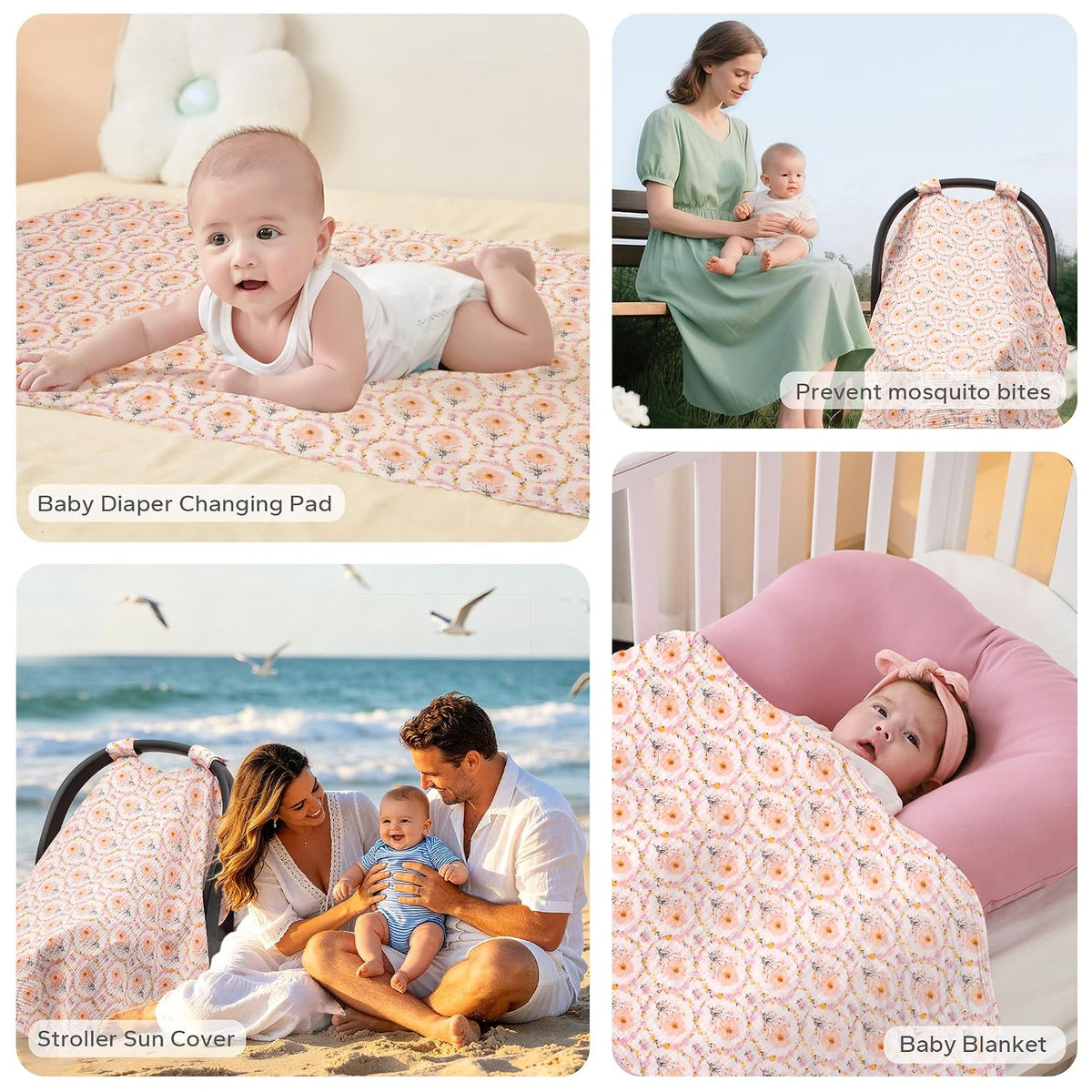 2-in-1 Muslin Baby Car Seat Cover & Nursing Cover, Soft Lightweight Breastfeeding Cover for Boys and Girls,Breathable Canopy for Infant Carseat & Stroller for Summer—Blueberrie