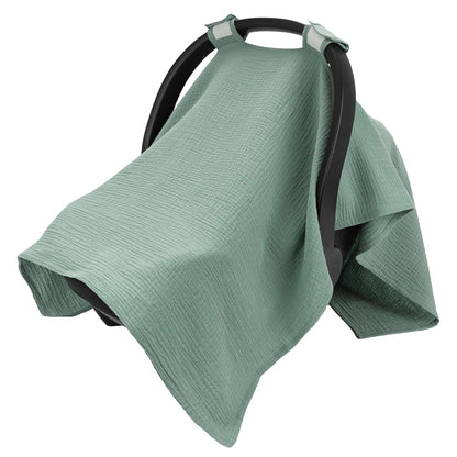 2-in-1 Muslin Baby Car Seat Cover & Nursing Cover, Soft Lightweight Breastfeeding Cover for Boys and Girls,Breathable Canopy for Infant Carseat & Stroller for Summer—Blueberrie