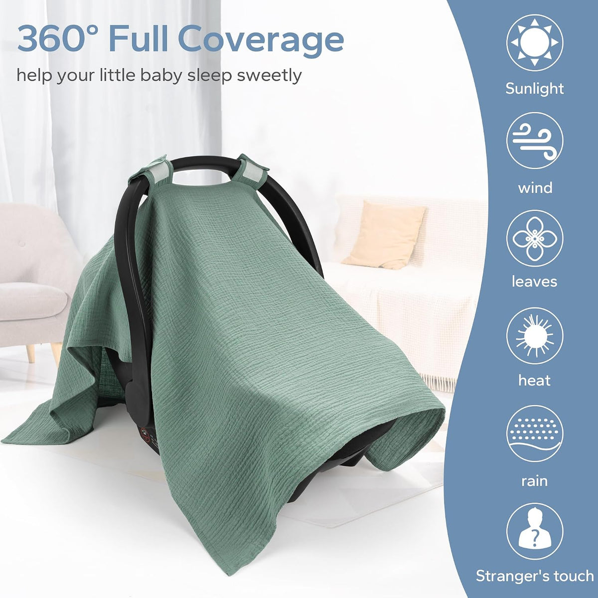2-in-1 Muslin Baby Car Seat Cover & Nursing Cover, Soft Lightweight Breastfeeding Cover for Boys and Girls,Breathable Canopy for Infant Carseat & Stroller for Summer—Blueberrie