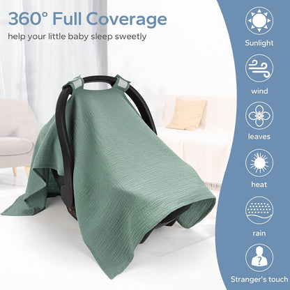 2-in-1 Muslin Baby Car Seat Cover & Nursing Cover, Soft Lightweight Breastfeeding Cover for Boys and Girls,Breathable Canopy for Infant Carseat & Stroller for Summer—Blueberrie