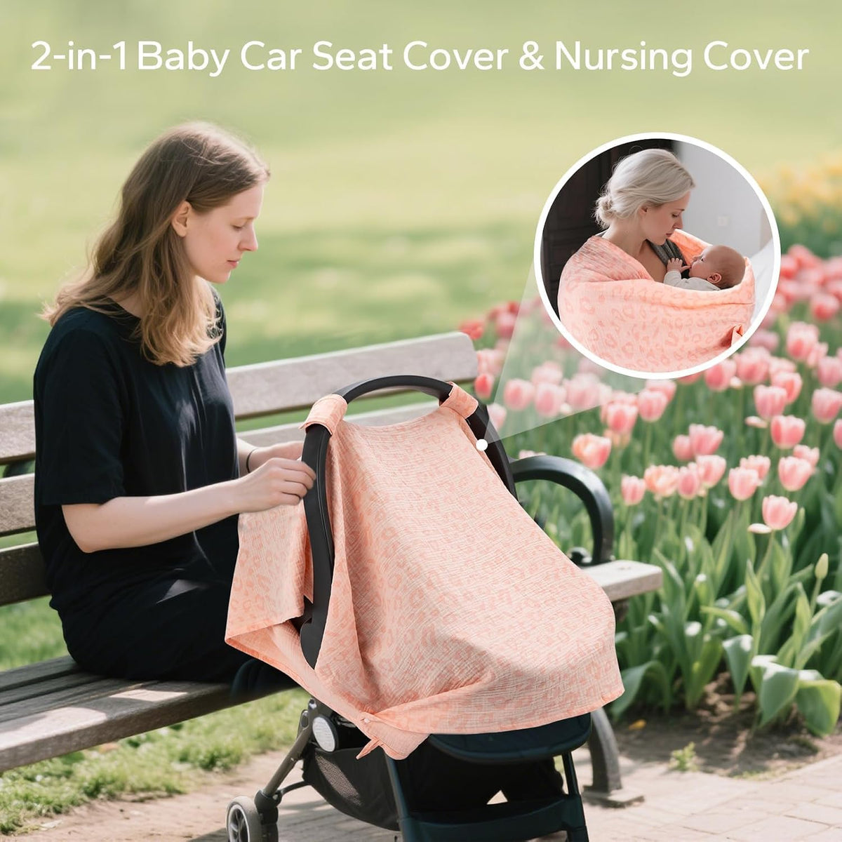 2-in-1 Muslin Baby Car Seat Cover & Nursing Cover, Soft Lightweight Breastfeeding Cover for Boys and Girls,Breathable Canopy for Infant Carseat & Stroller for Summer—Blueberrie