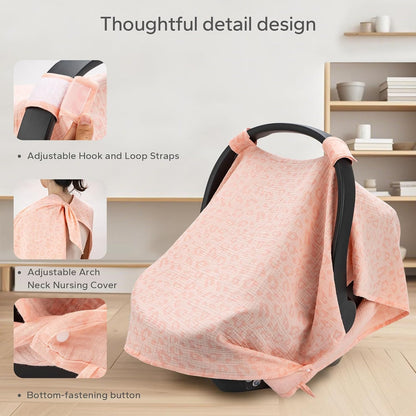 2-in-1 Muslin Baby Car Seat Cover & Nursing Cover, Soft Lightweight Breastfeeding Cover for Boys and Girls,Breathable Canopy for Infant Carseat & Stroller for Summer—Blueberrie