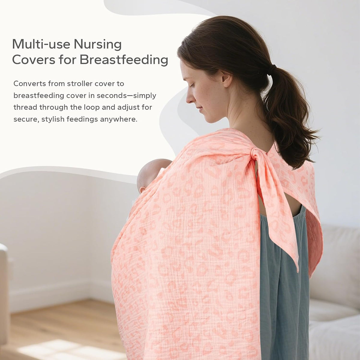 2-in-1 Muslin Baby Car Seat Cover & Nursing Cover, Soft Lightweight Breastfeeding Cover for Boys and Girls,Breathable Canopy for Infant Carseat & Stroller for Summer—Blueberrie