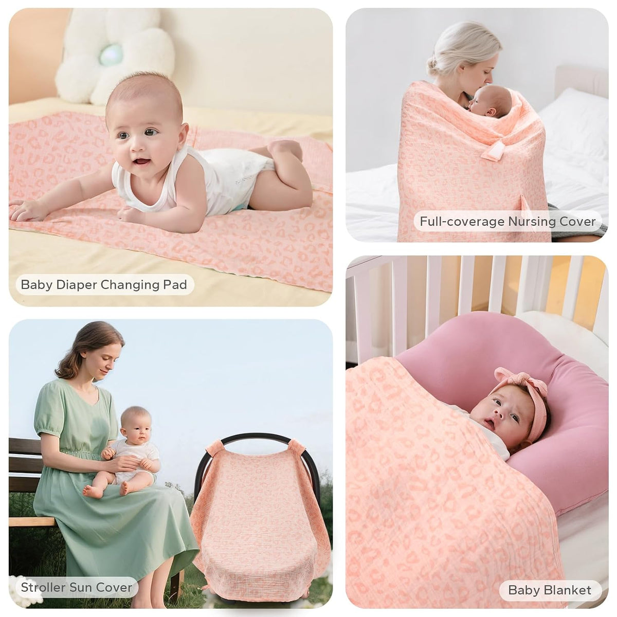 2-in-1 Muslin Baby Car Seat Cover & Nursing Cover, Soft Lightweight Breastfeeding Cover for Boys and Girls,Breathable Canopy for Infant Carseat & Stroller for Summer—Blueberrie