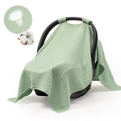2-in-1 Muslin Baby Car Seat Cover & Nursing Cover, Soft Lightweight Breastfeeding Cover for Boys and Girls,Breathable Canopy for Infant Carseat & Stroller for Summer—Blueberrie