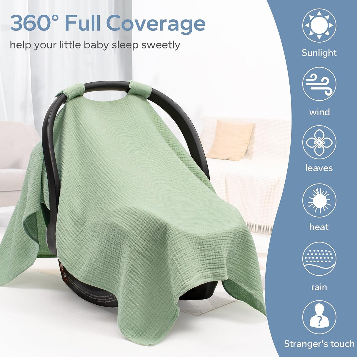 2-in-1 Muslin Baby Car Seat Cover & Nursing Cover, Soft Lightweight Breastfeeding Cover for Boys and Girls,Breathable Canopy for Infant Carseat & Stroller for Summer—Blueberrie