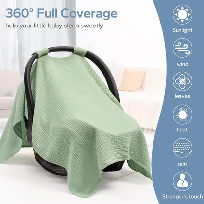 2-in-1 Muslin Baby Car Seat Cover & Nursing Cover, Soft Lightweight Breastfeeding Cover for Boys and Girls,Breathable Canopy for Infant Carseat & Stroller for Summer—Blueberrie