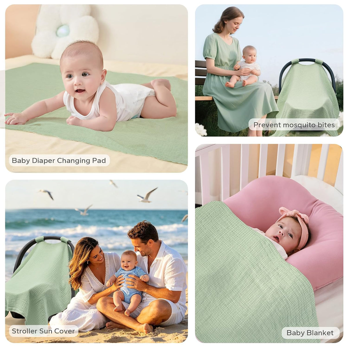 2-in-1 Muslin Baby Car Seat Cover & Nursing Cover, Soft Lightweight Breastfeeding Cover for Boys and Girls,Breathable Canopy for Infant Carseat & Stroller for Summer—Blueberrie