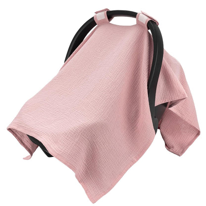 2-in-1 Muslin Baby Car Seat Cover & Nursing Cover, Soft Lightweight Breastfeeding Cover for Boys and Girls,Breathable Canopy for Infant Carseat & Stroller for Summer—Blueberrie