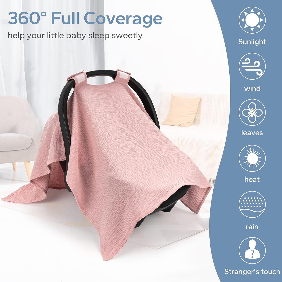 2-in-1 Muslin Baby Car Seat Cover & Nursing Cover, Soft Lightweight Breastfeeding Cover for Boys and Girls,Breathable Canopy for Infant Carseat & Stroller for Summer—Blueberrie
