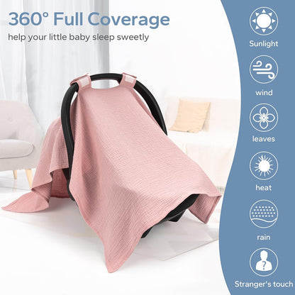 2-in-1 Muslin Baby Car Seat Cover & Nursing Cover, Soft Lightweight Breastfeeding Cover for Boys and Girls,Breathable Canopy for Infant Carseat & Stroller for Summer—Blueberrie