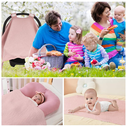 2-in-1 Muslin Baby Car Seat Cover & Nursing Cover, Soft Lightweight Breastfeeding Cover for Boys and Girls,Breathable Canopy for Infant Carseat & Stroller for Summer—Blueberrie