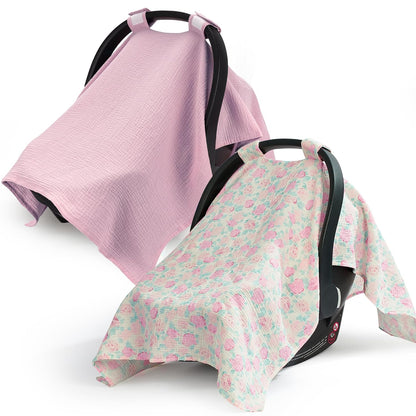 2-in-1 Muslin Baby Car Seat Cover & Nursing Cover, Soft Lightweight Breastfeeding Cover for Boys and Girls,Breathable Canopy for Infant Carseat & Stroller for Summer—Blueberrie